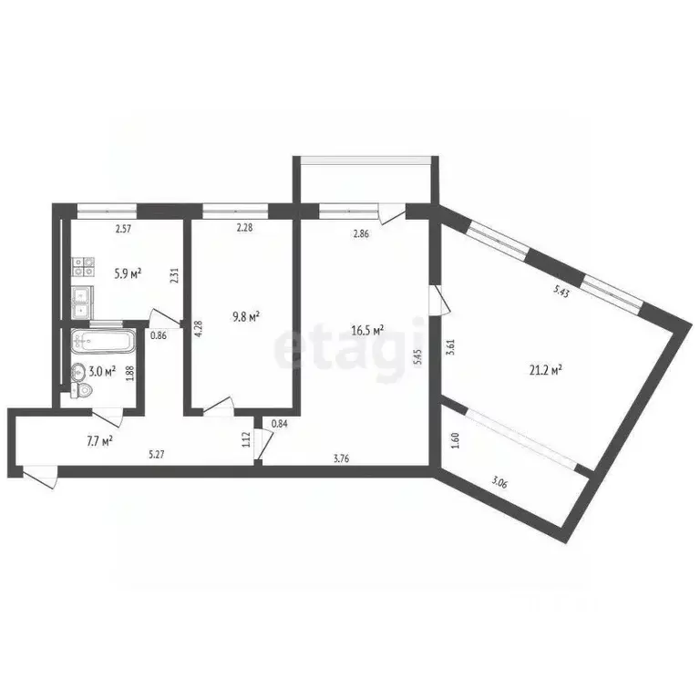 3-к кв. Калининградская область, Калининград ул. Багратиона, 114 (64.1 ... - Фото 2