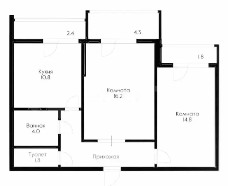 2-комнатная квартира: Краснодар, улица имени Дзержинского, 54/15 (56.8 ... - Фото 1