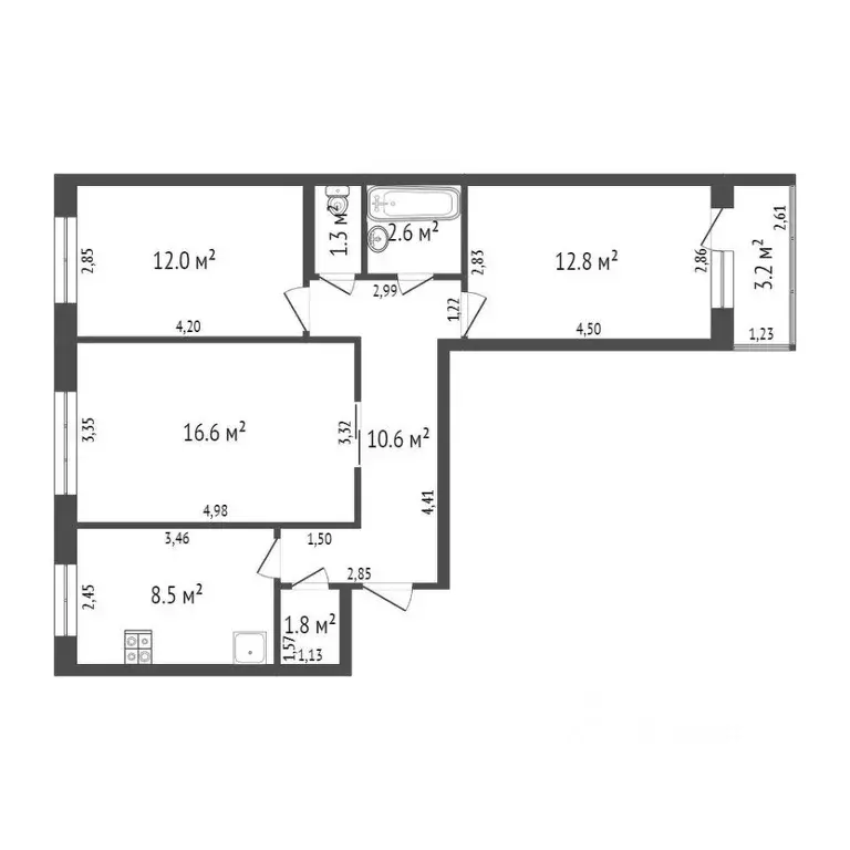 3-к кв. Башкортостан, Стерлитамак ул. Артема, 39 (68.0 м) - Фото 2