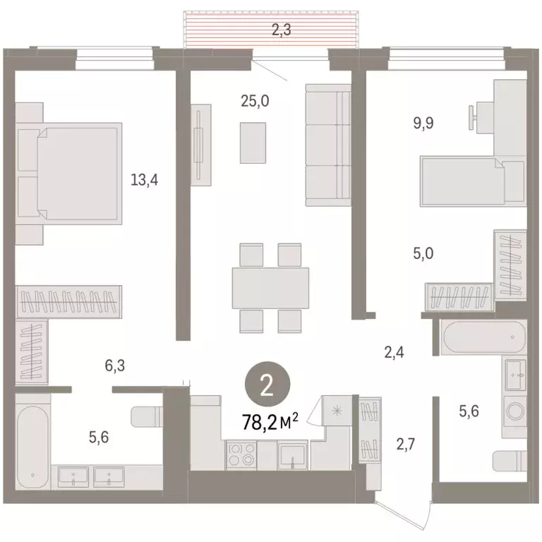 2-комнатная квартира: Новосибирск, улица Аэропорт (78.16 м) - Фото 1