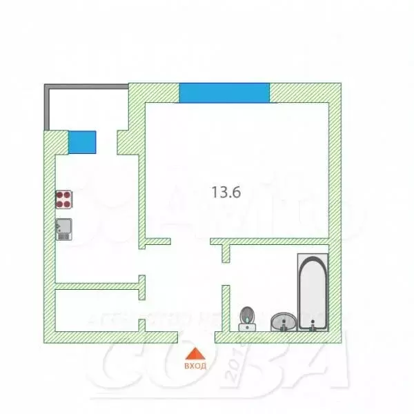 1-к. квартира, 29 м, 9/9 эт. - Фото 0