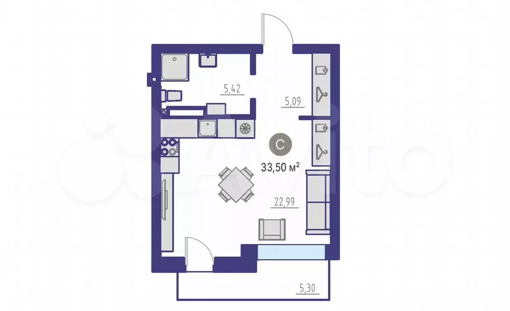 Квартира-студия, 38,8 м, 2/4 эт. - Фото 1