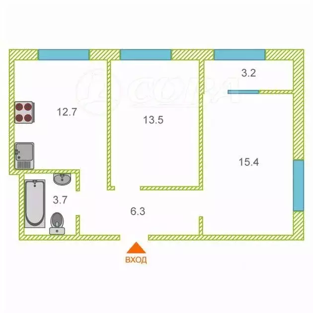 2-к кв. Тюменская область, Тюмень ул. Новоселов, 107 (52.3 м) - Фото 1