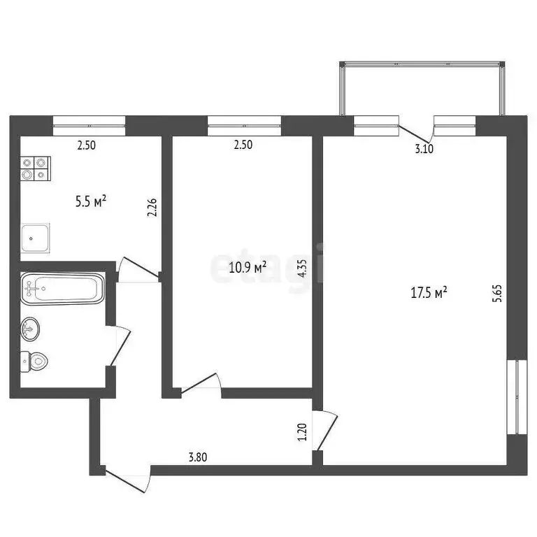 2-комнатная квартира: Тюмень, улица Пермякова, 12 (46.4 м) - Фото 0