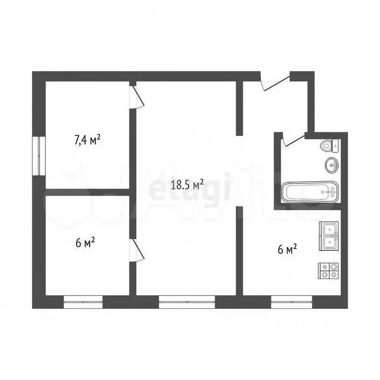 3-к. квартира, 42,2 м, 2/5 эт. - Фото 0