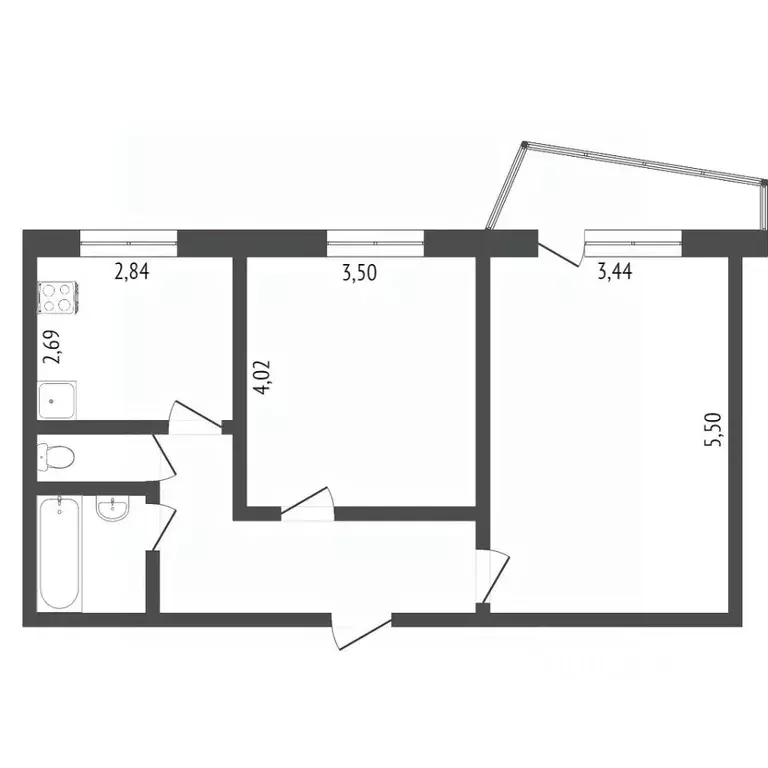 2-к кв. Омская область, Омск Кемеровская ул., 17 (52.3 м) - Фото 1