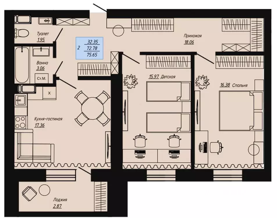 2-к кв. Волгоградская область, Волгоград пос. Ангарский, Клевер жилой ... - Фото 1