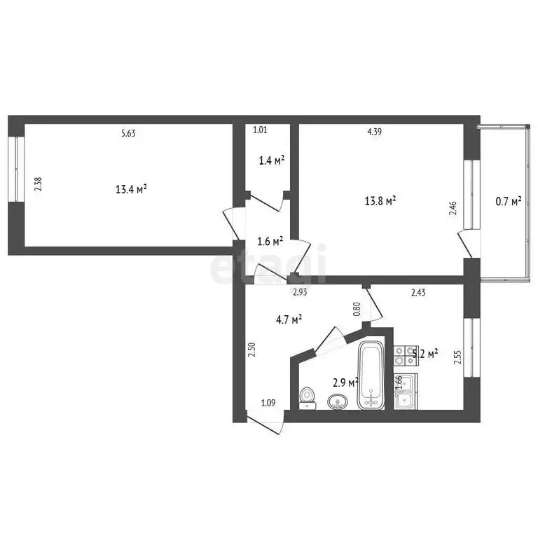 2-комнатная квартира: Чита, Новобульварная улица, 4 (42.1 м) - Фото 1