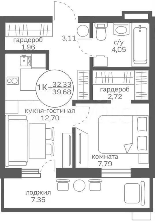 1-к. квартира, 33 м, 13/17 эт. - Фото 0