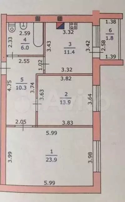 2-к. квартира, 65,5 м, 5/6 эт. - Фото 0