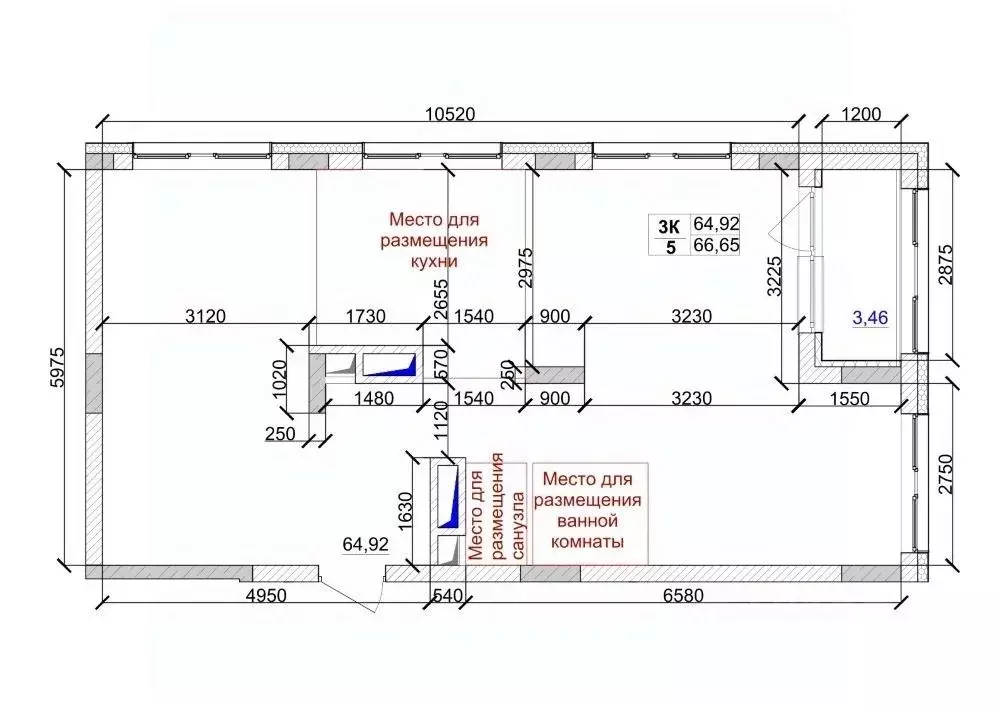 3-к кв. Кемеровская область, Кемерово ул. Дружбы, 9 (66.65 м) - Фото 1