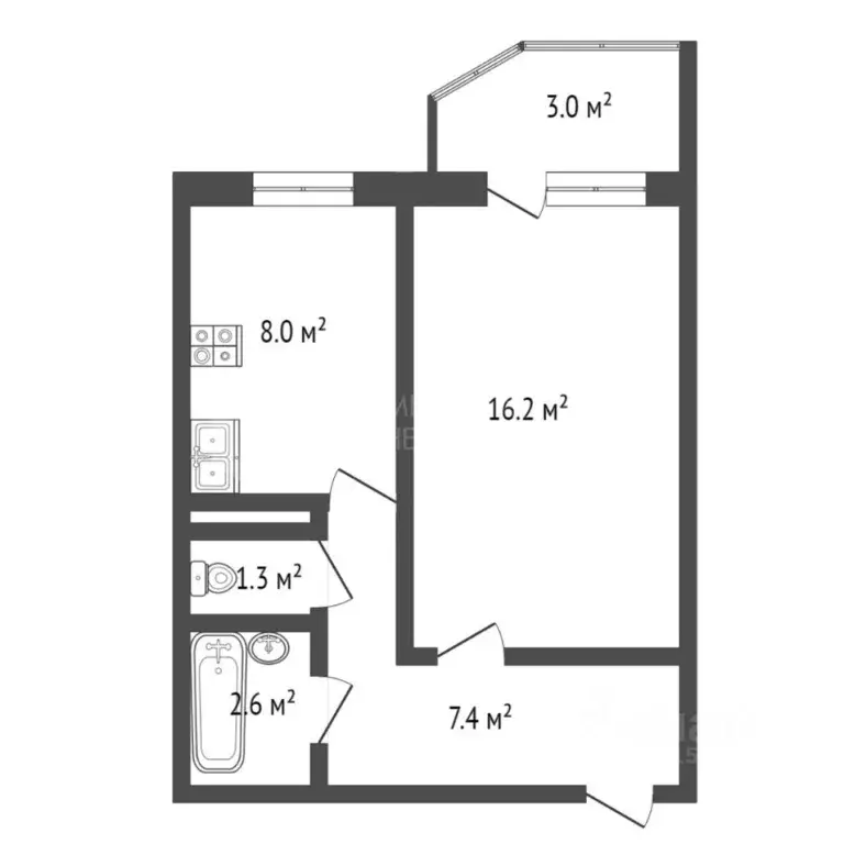 1-к кв. Тюменская область, Тюмень ул. Алексея Леонова, 32 (35.5 м) - Фото 2