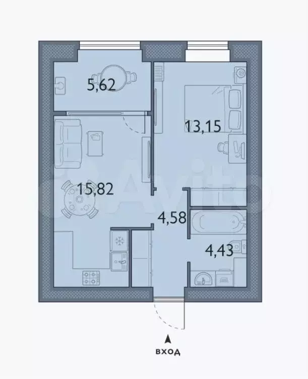 1-к. квартира, 43,6 м, 7/8 эт. - Фото 1