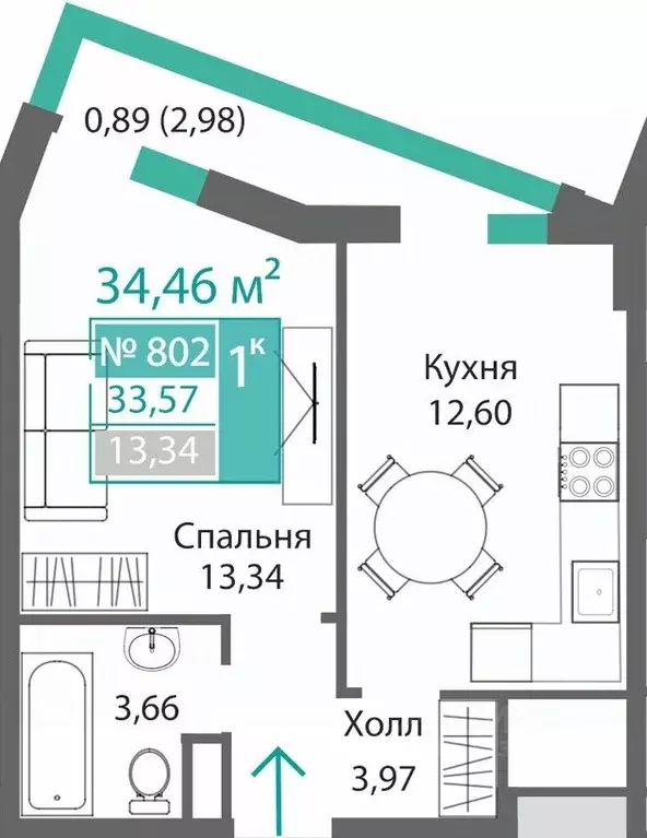 1-к кв. Крым, Симферополь Крымская роза мкр,  (34.46 м) - Фото 0