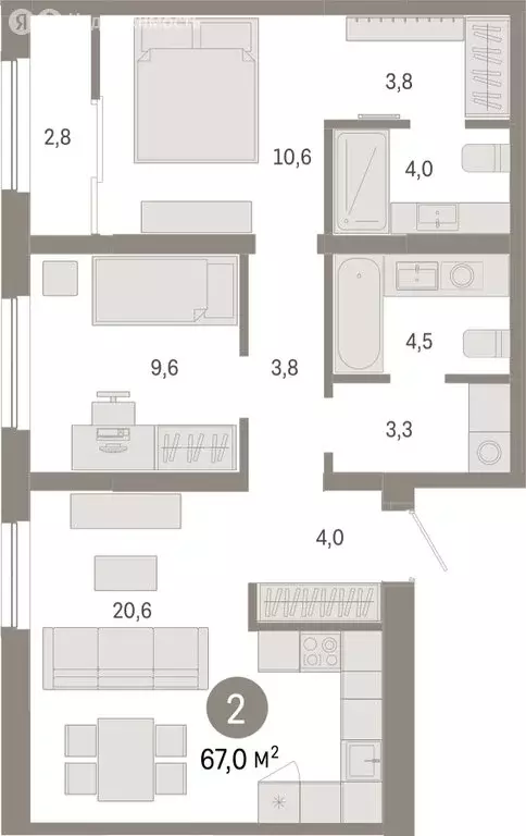 2-комнатная квартира: Новосибирск, Большевистская улица, с49 (66.96 м) - Фото 1