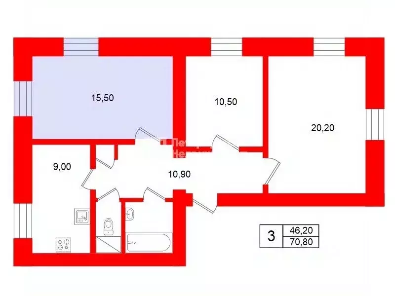 Комната Санкт-Петербург Ковалевская ул., 15 (15.5 м) - Фото 1