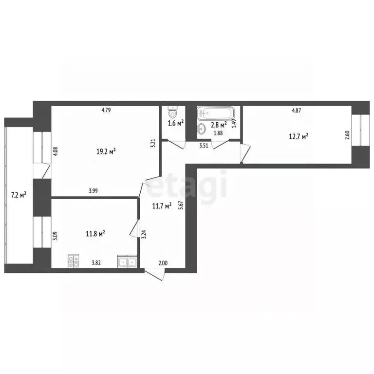 2-к кв. Томская область, Томск пос. Степановка, ул. Энергетиков, 13А ... - Фото 2