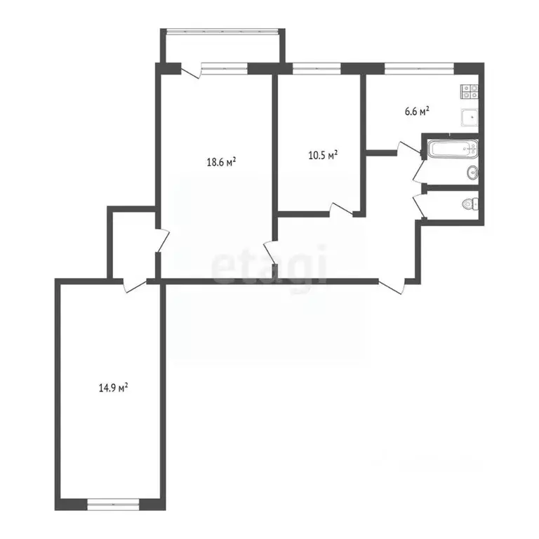 3-к кв. Архангельская область, Архангельск Московский просп., 45к1 ... - Фото 2