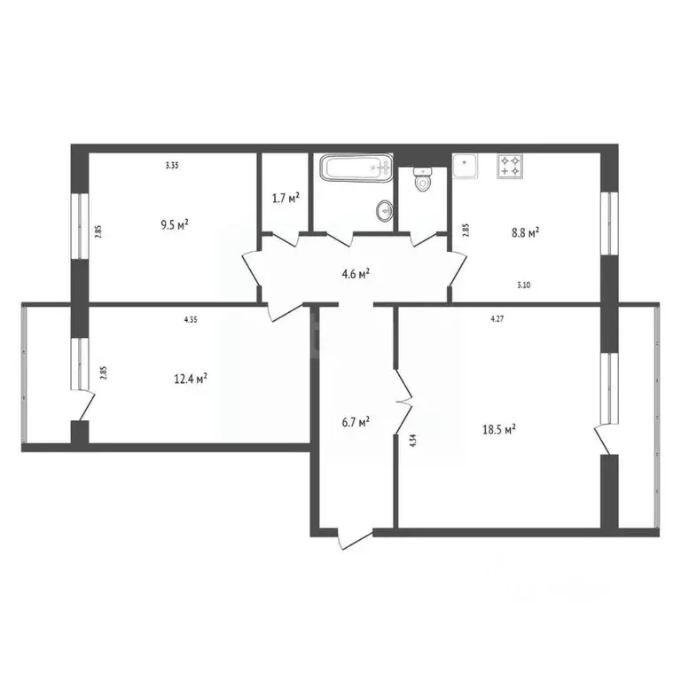 3-к кв. Красноярский край, Красноярск просп. 60 лет Образования СССР, ... - Фото 1