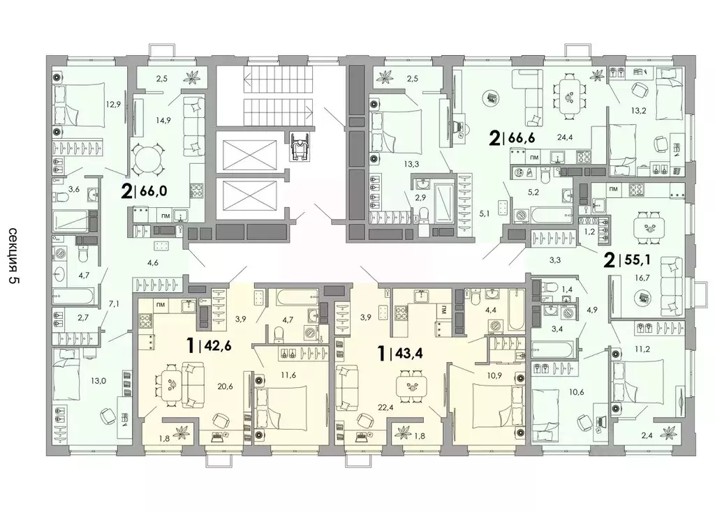 2-к кв. Владимирская область, Владимир Уно жилой комплекс (55.1 м) - Фото 2