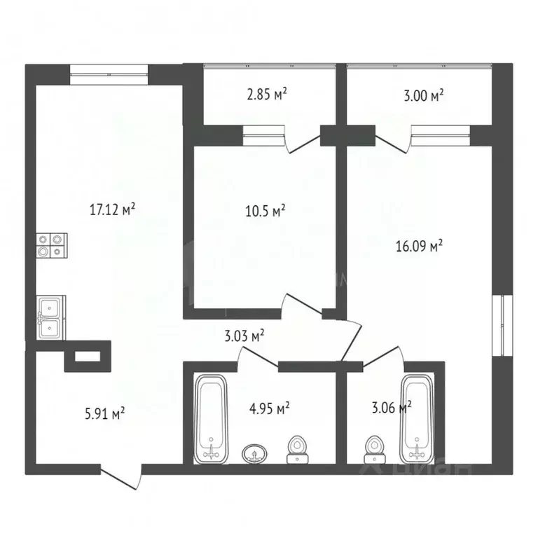 2-к кв. Тюменская область, Тюмень ул. Анатолия Клиндюка, 2 (59.7 м) - Фото 1