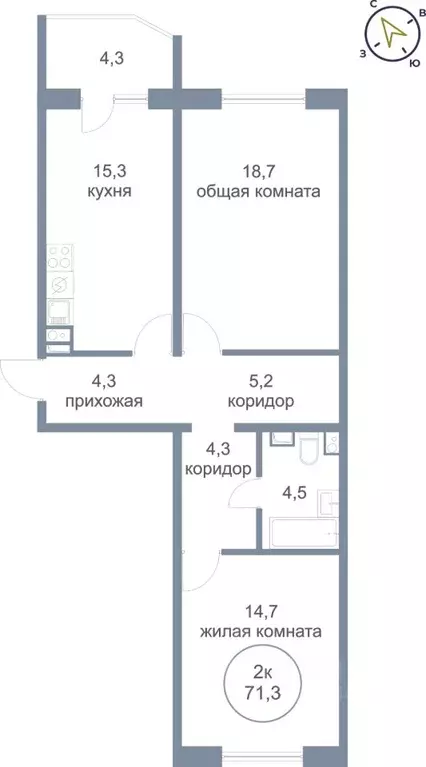 2-к кв. Ханты-Мансийский АО, Нефтеюганск 6-й мкр, 11 (71.3 м) - Фото 0