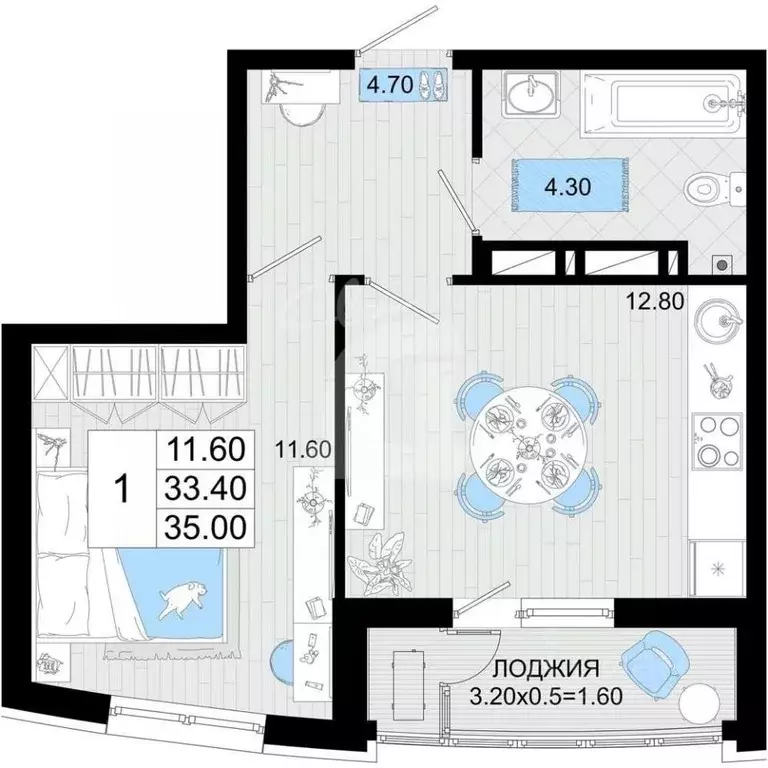 1-к кв. Краснодарский край, Краснодар Старокубанская ул., 2/23к1 (35.0 ... - Фото 2