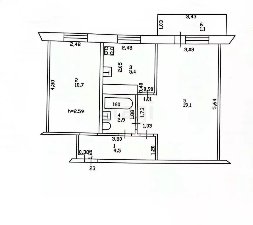 2-к кв. Татарстан, Казань ул. Нурсултана Назарбаева, 68 (43.7 м) - Фото 2