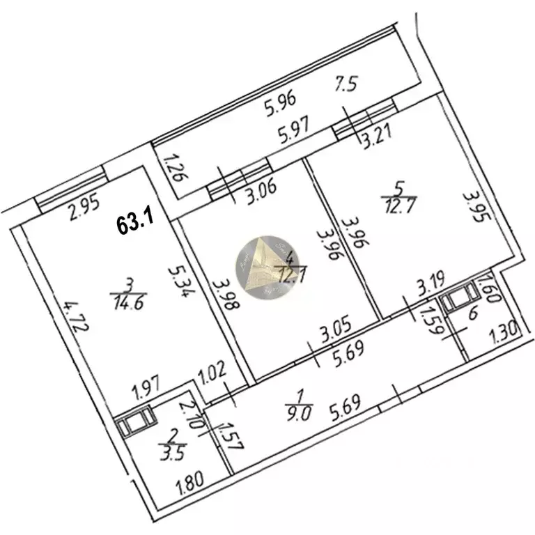 2-к кв. Санкт-Петербург бул. Александра Грина, 4 (63.1 м) - Фото 2