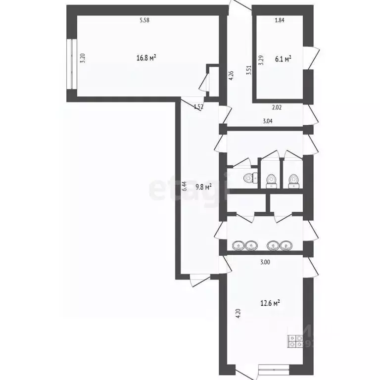 Комната Тюменская область, Тюмень проезд Геологоразведчиков, 55 (17.7 ... - Фото 2