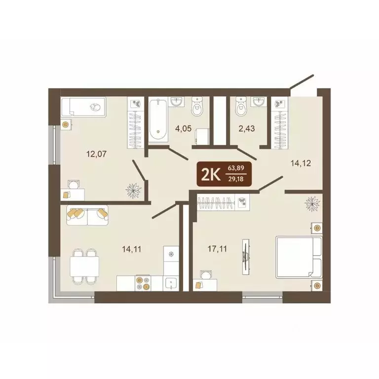 2-к кв. Кемеровская область, Новокузнецк Макеевская ул. (63.89 м) - Фото 2