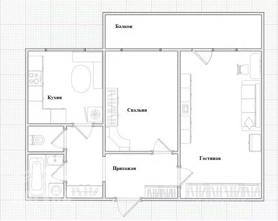 2-к кв. Томская область, Томск ул. Клюева, 26 (54.0 м) - Фото 2