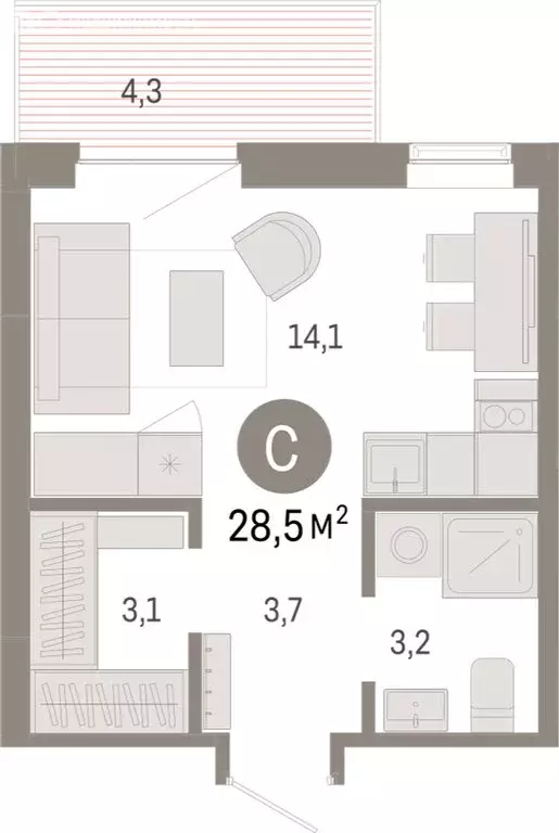 Квартира-студия: Омск, Кировский округ (28.47 м) - Фото 1