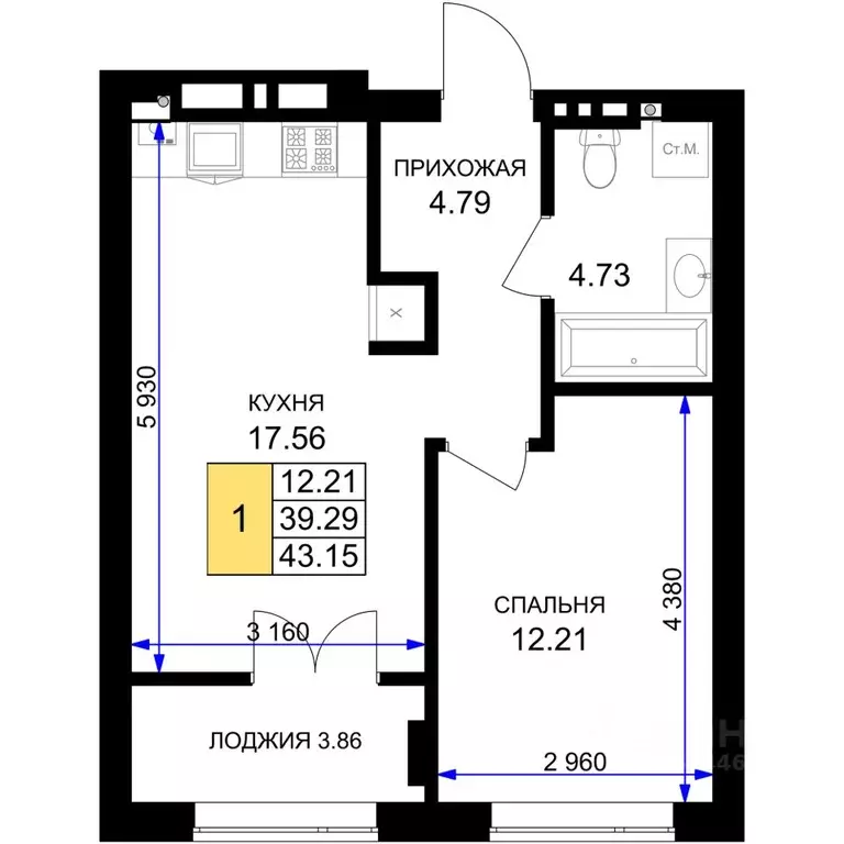 1-к кв. Калининградская область, Гурьевск Включи жилой комплекс (43.15 ... - Фото 0