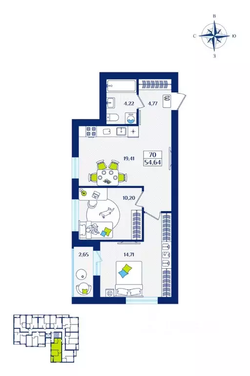 2-к кв. Калининградская область, Зеленоградск  (54.64 м) - Фото 1