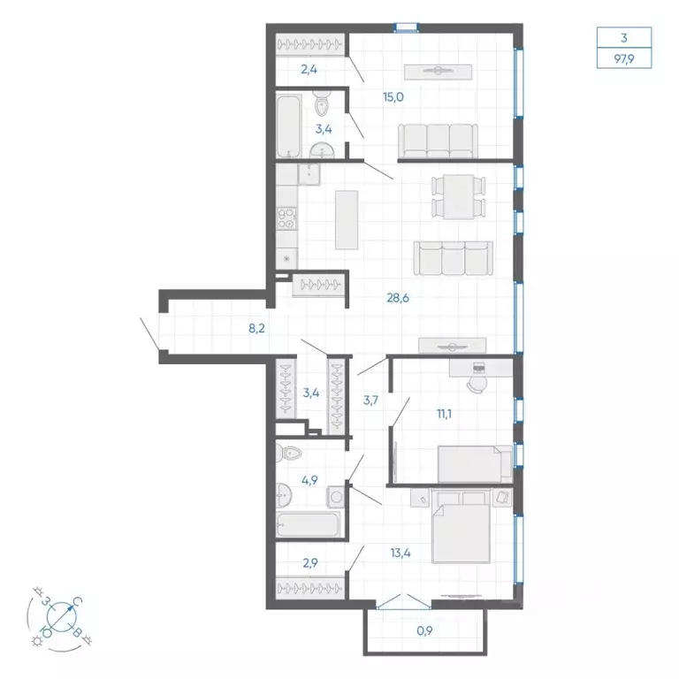 3-к кв. Свердловская область, Екатеринбург ул. Вильгельма де Геннина, ... - Фото 2