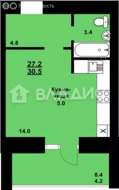 Квартира-студия: село Чигири, улица Василенко, 7/2 (30.3 м) - Фото 0