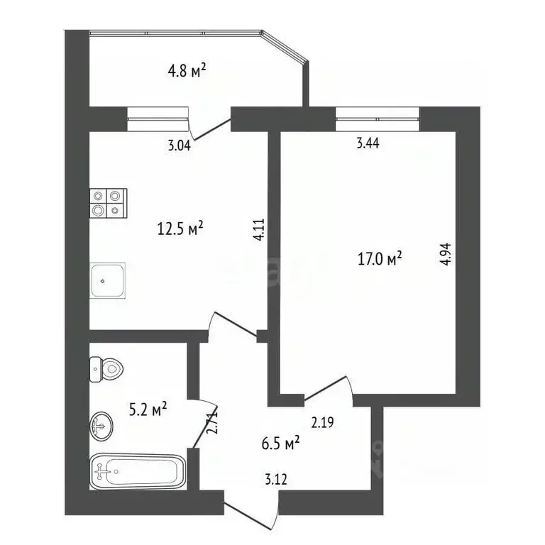 1-к кв. Тюменская область, Тюмень ул. Николая Семенова, 31 (41.2 м) - Фото 2