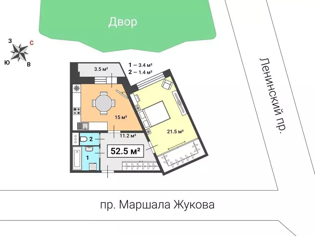 1-к кв. Санкт-Петербург просп. Маршала Жукова, 41 (52.0 м) - Фото 0