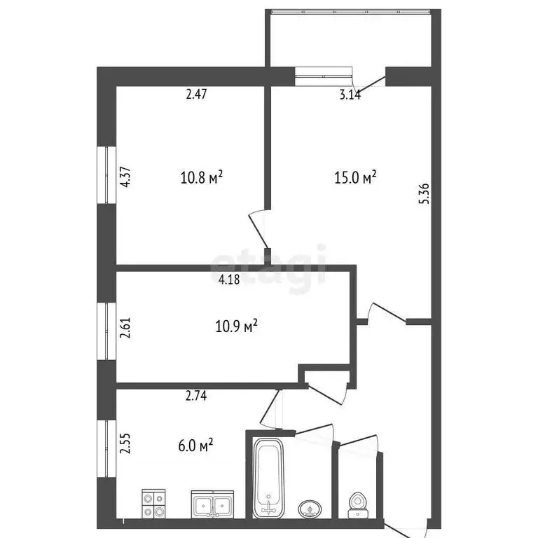 3-комнатная квартира: Рыбинск, улица Колышкина, 19 (52.2 м) - Фото 1