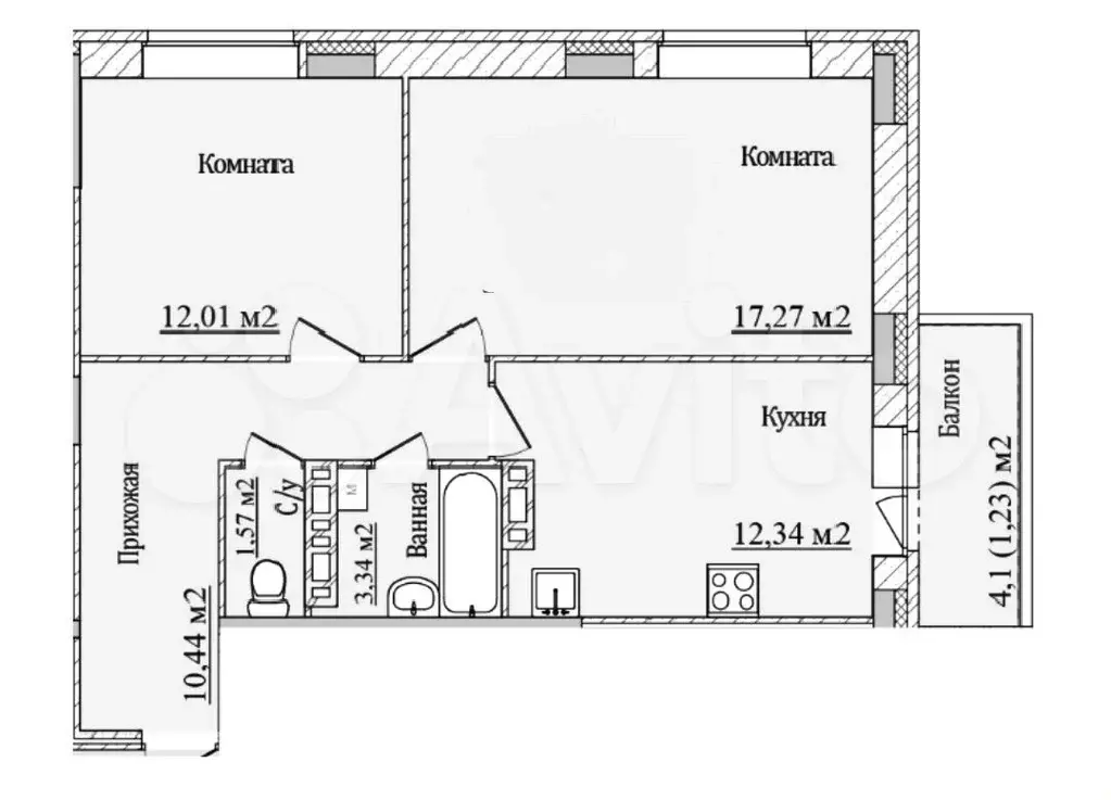 2-к. квартира, 56,1 м, 4/10 эт. - Фото 0