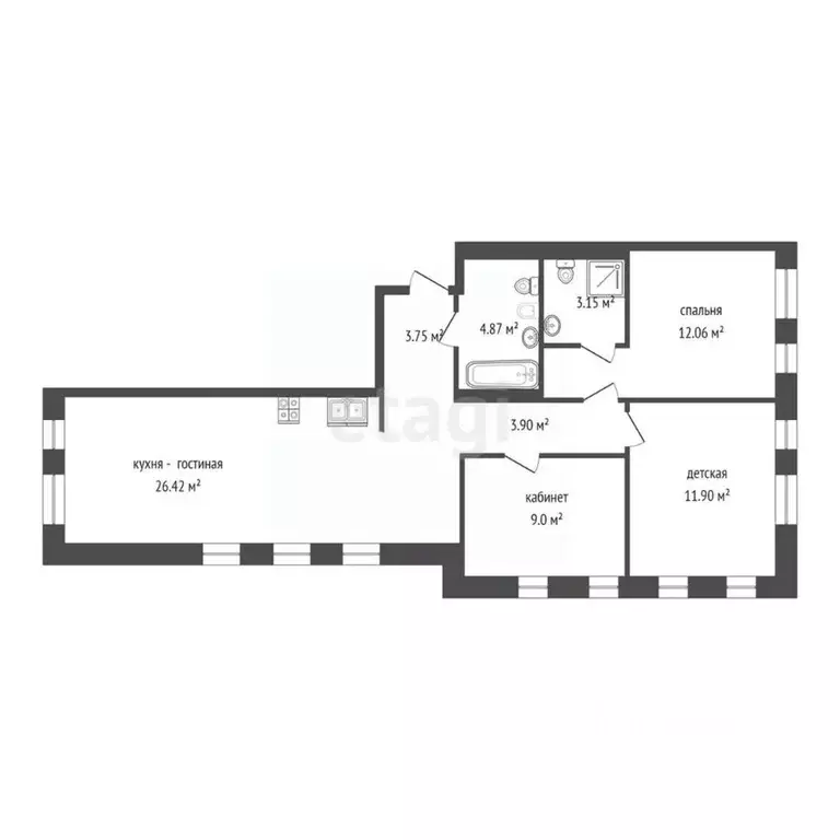 3-к кв. Тюменская область, Тюмень ул. Краснооктябрьская, 14 (74.0 м) - Фото 2