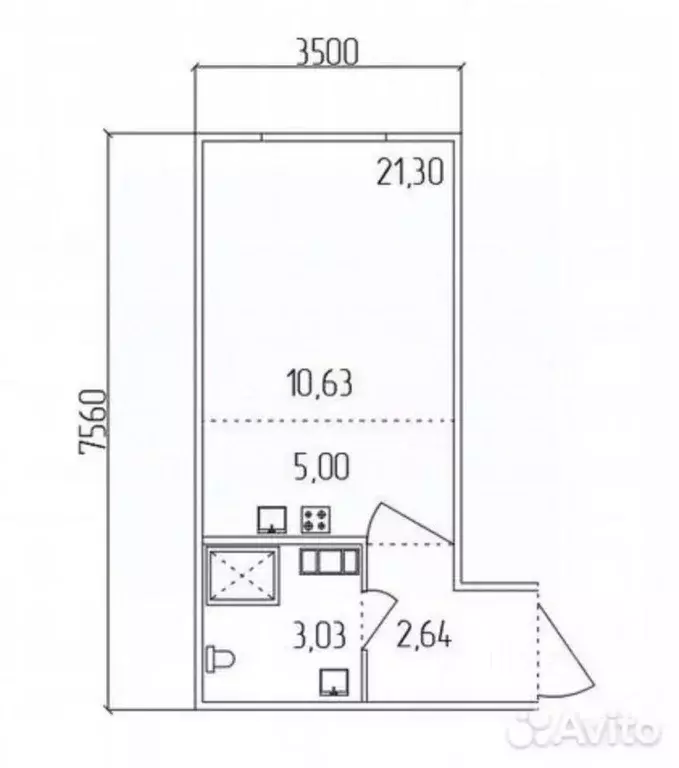 Студия Санкт-Петербург дор. Муринская, 27к2 (21.2 м) - Фото 2
