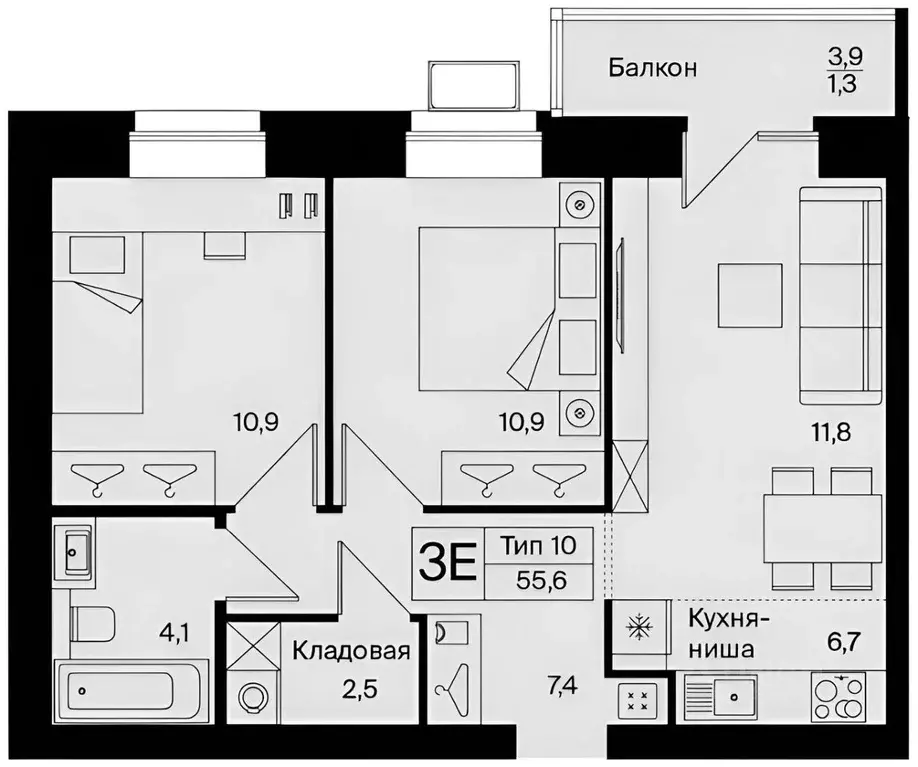 3-к кв. Коми, Сыктывкар Тентюковская ул., 320к4 (56.2 м) - Фото 2