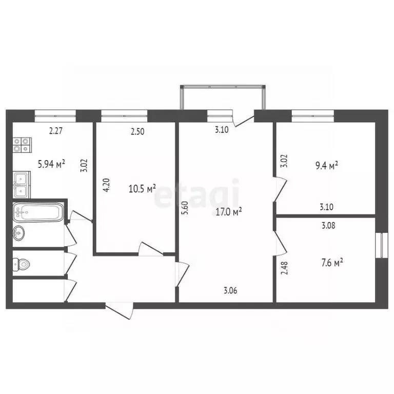 4-к кв. Белгородская область, Белгород ул. Костюкова, 4 (60.81 м) - Фото 0