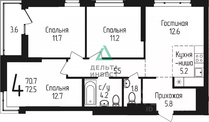 4-к кв. Башкортостан, Уфа ул. Бородинская, 19/1 (72.5 м) - Фото 1