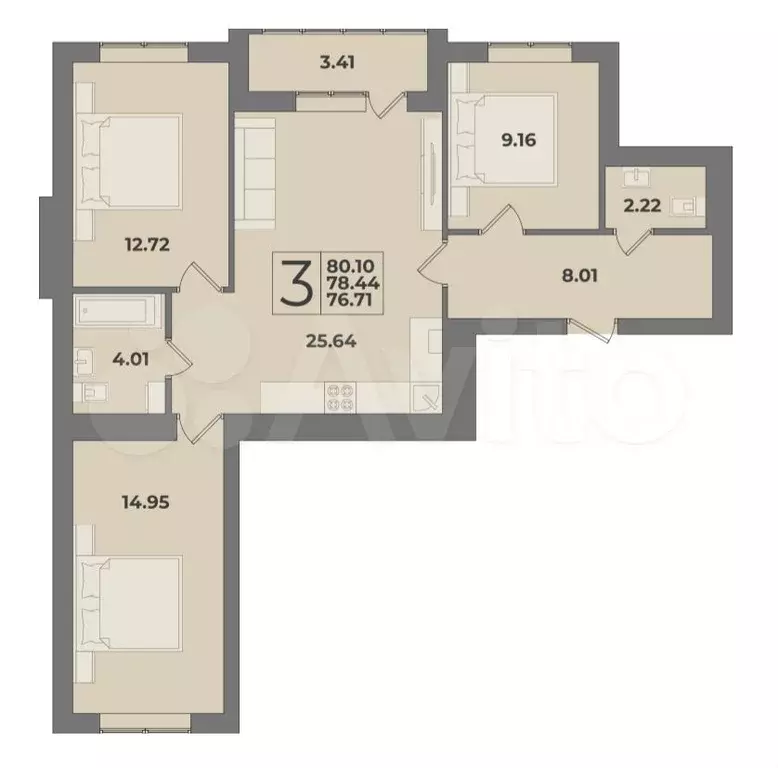 3-к. квартира, 80 м, 6/9 эт. - Фото 1
