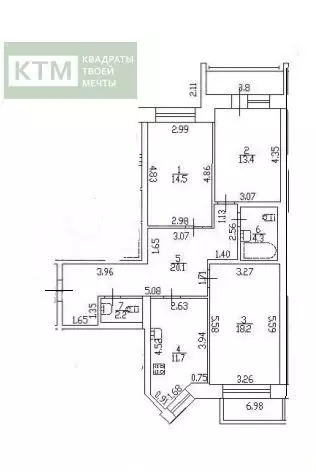 3-к. квартира, 84,4 м, 1/12 эт. - Фото 0