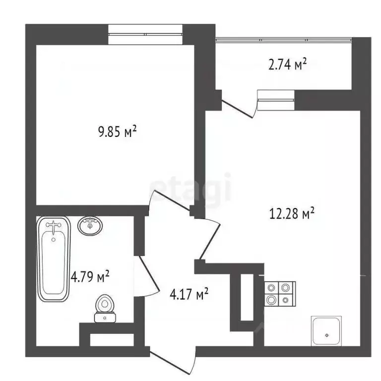 1-к кв. Тюменская область, Тюмень ул. Фармана Салманова, 23 (32.41 м) - Фото 1