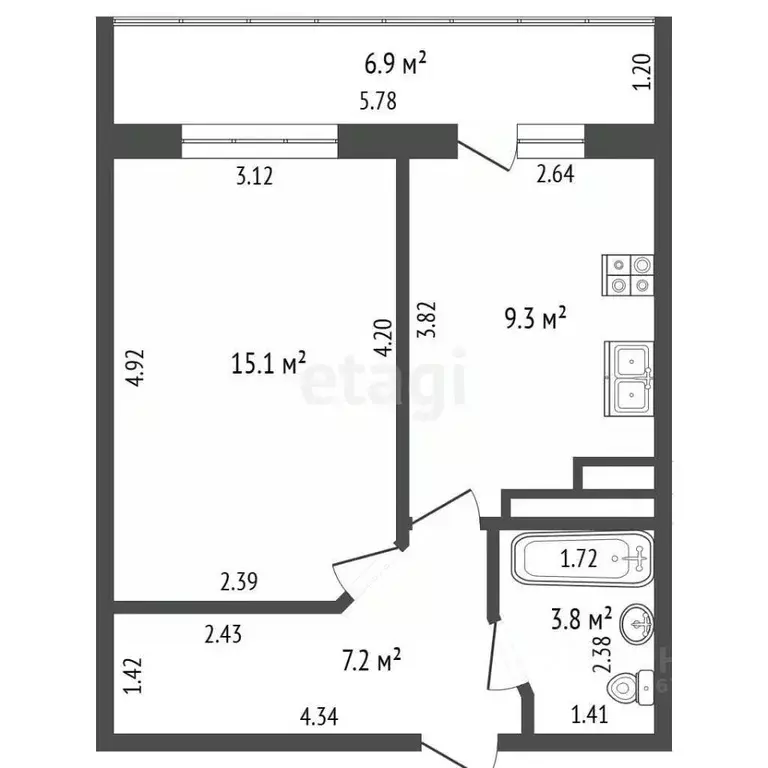 1-к кв. Татарстан, Альметьевск Алсу мкр, ул. Рината Галеева, 23 (35.4 ... - Фото 1